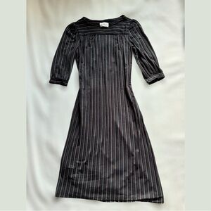 80s New Division Long Sleeve Sheer Black Blue and Red Pinstripe Dress